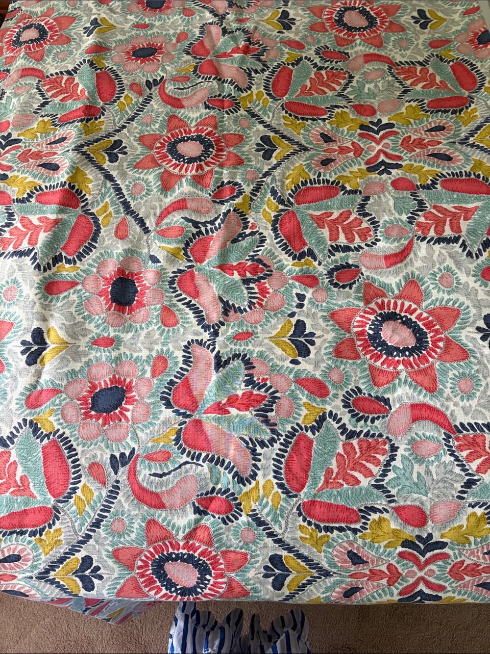 Floral Cotton Shower Curtain in Coral, Teal & Navy